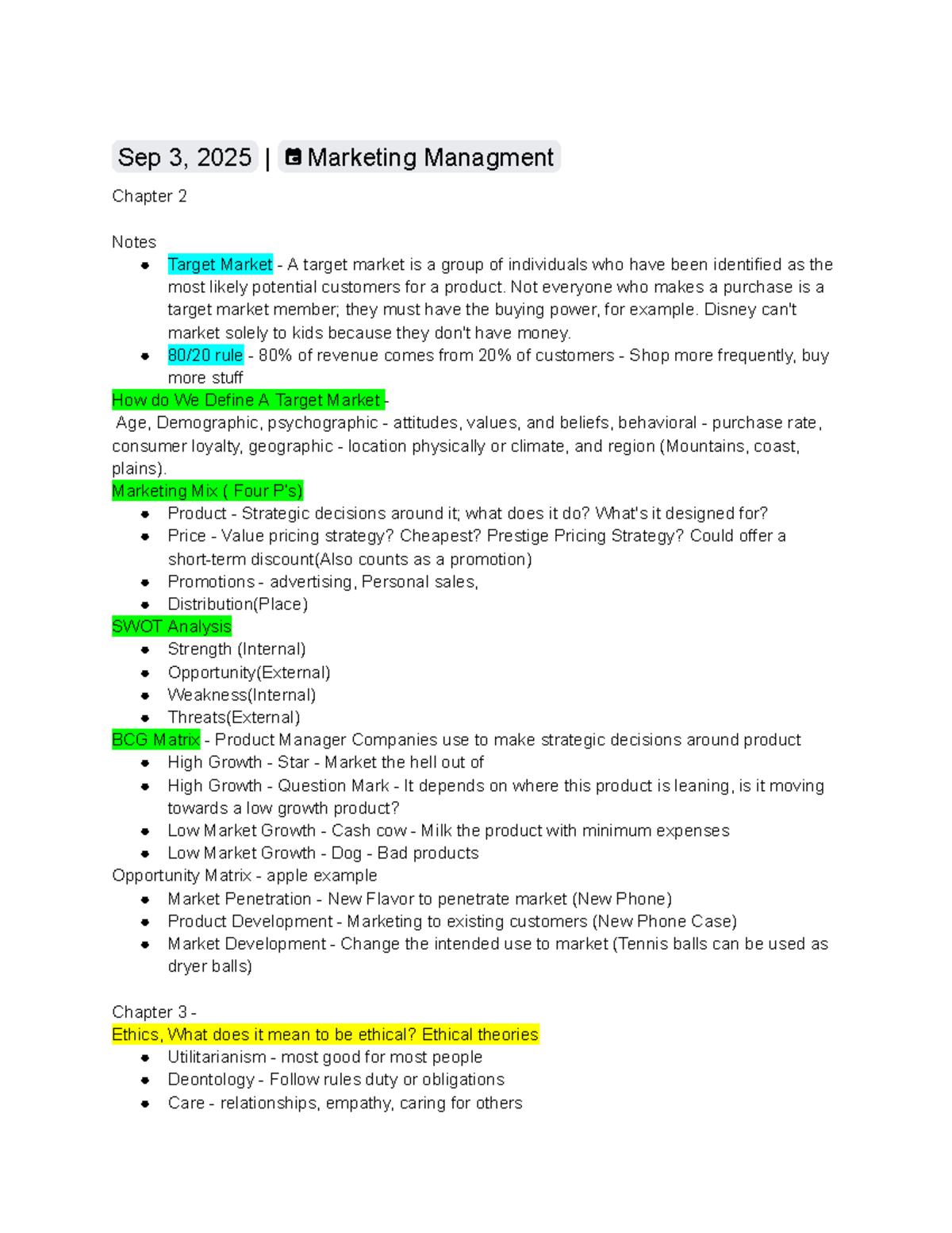 Marketing Management Notes (Chapters 2-5) Overview - Studocu