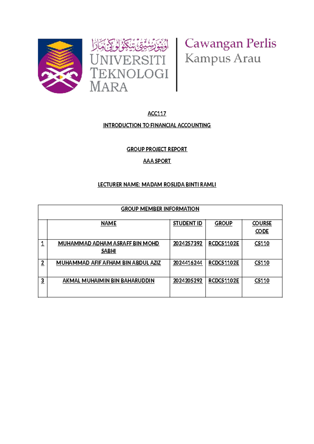 ACC117 Financial Accounting Group Project Report - Triple Sports - Studocu