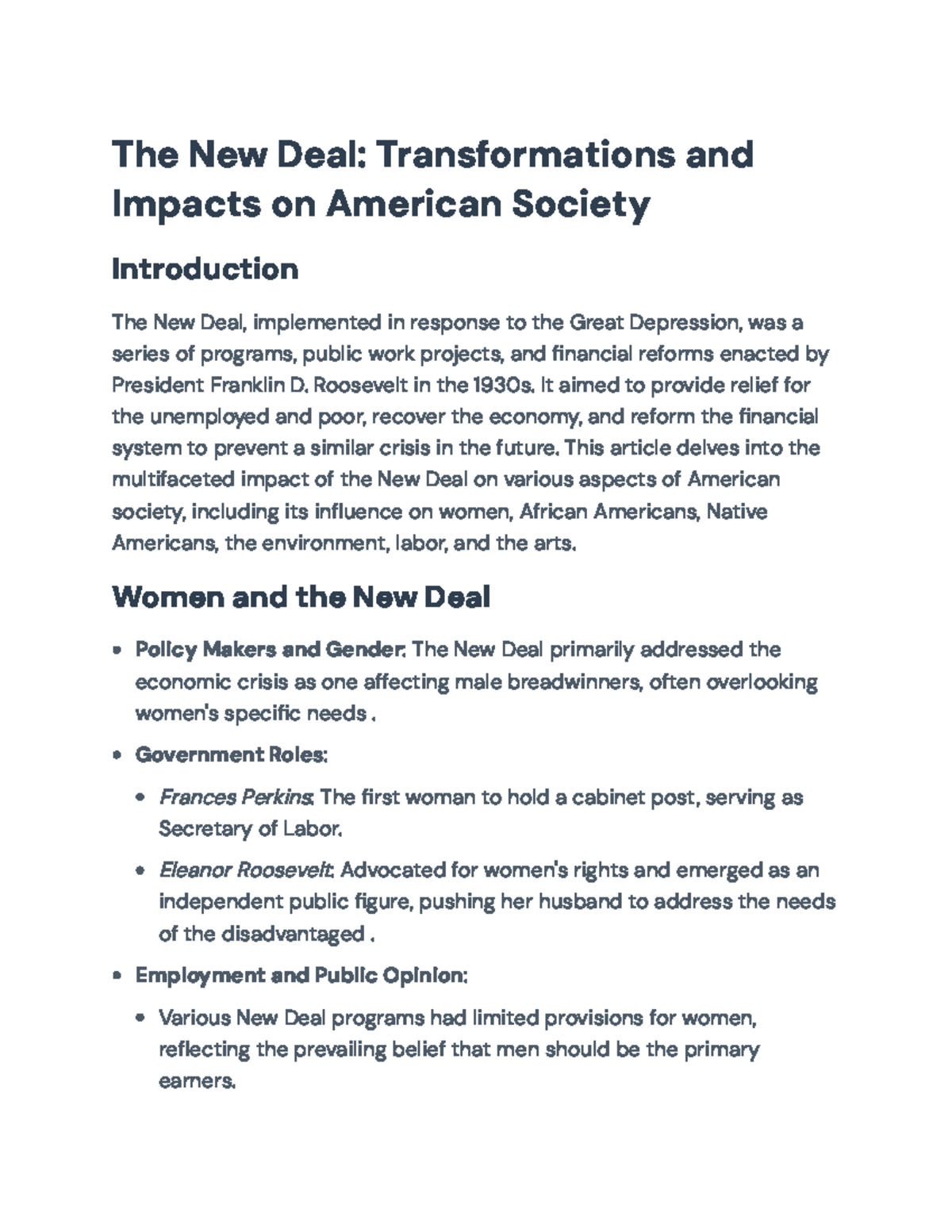 The New Deal: Impact on Society and Diverse Communities - The New Deal ...