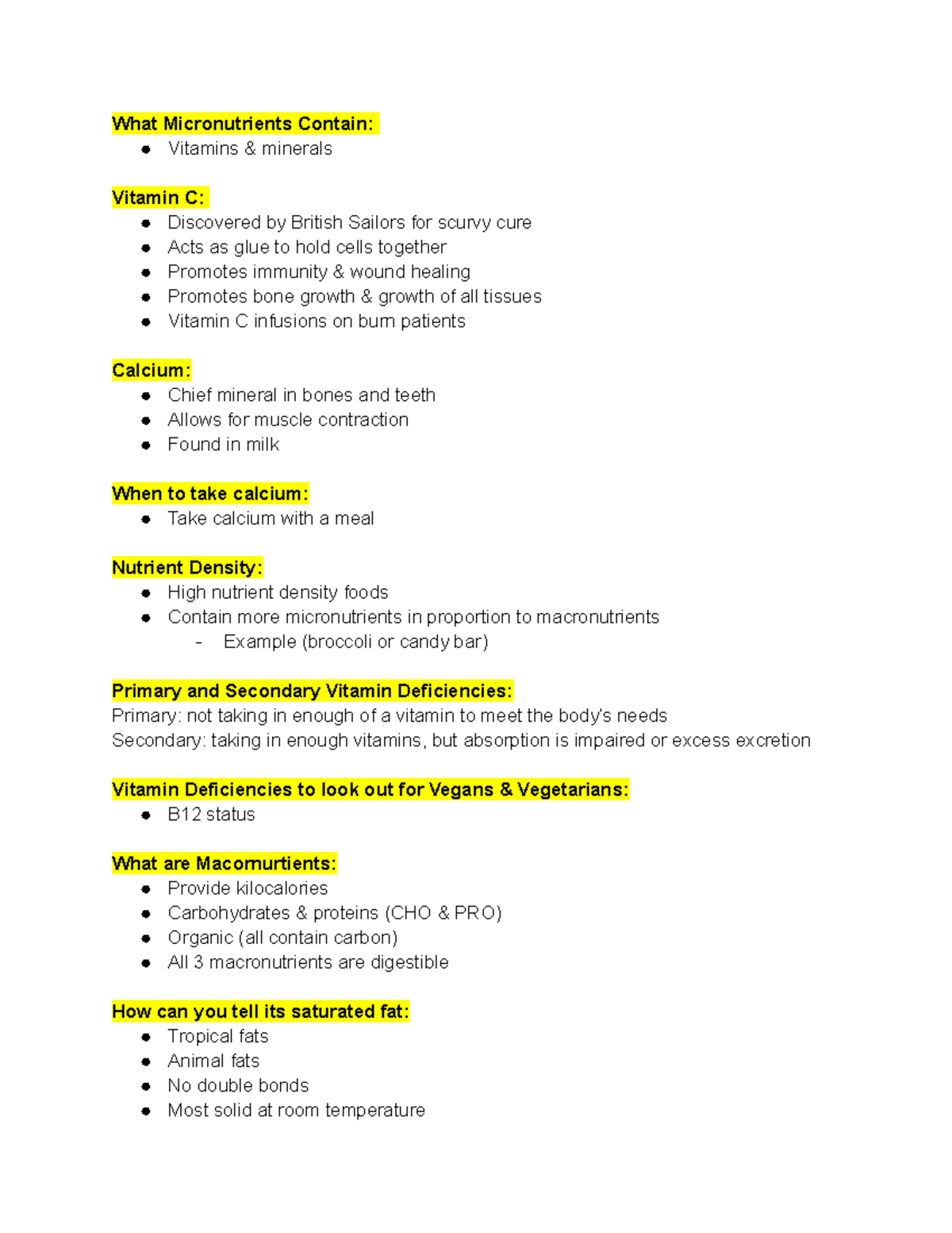 Nutrition Exam 1 Review - What Micronutrients Contain: Vitamins ...
