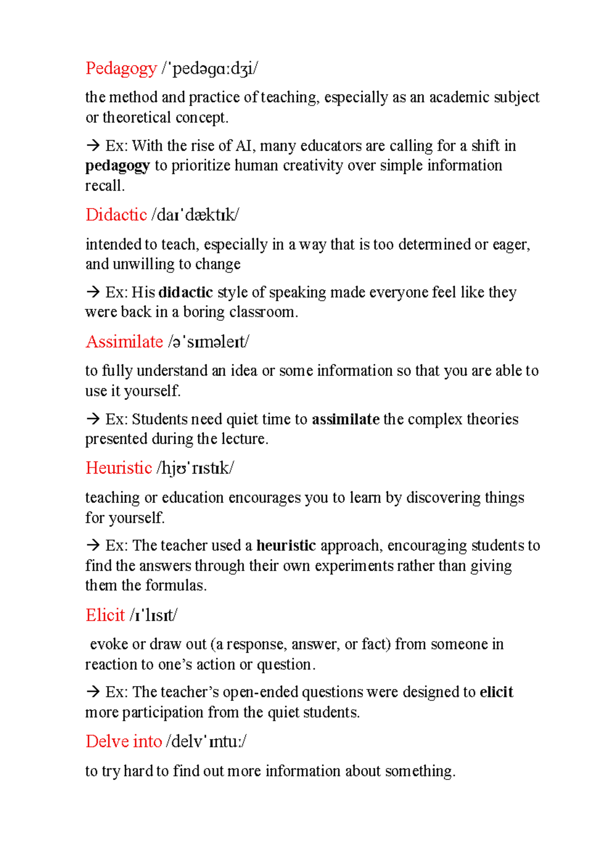 Education Vocab: Key Terms & Concepts in Pedagogy - Studocu