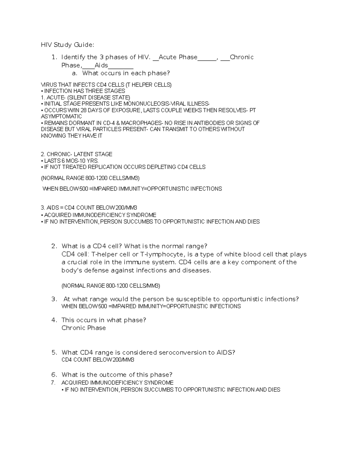 HIV Study Guide Patho: Understanding Phases, CD4 Cells & Transmission ...