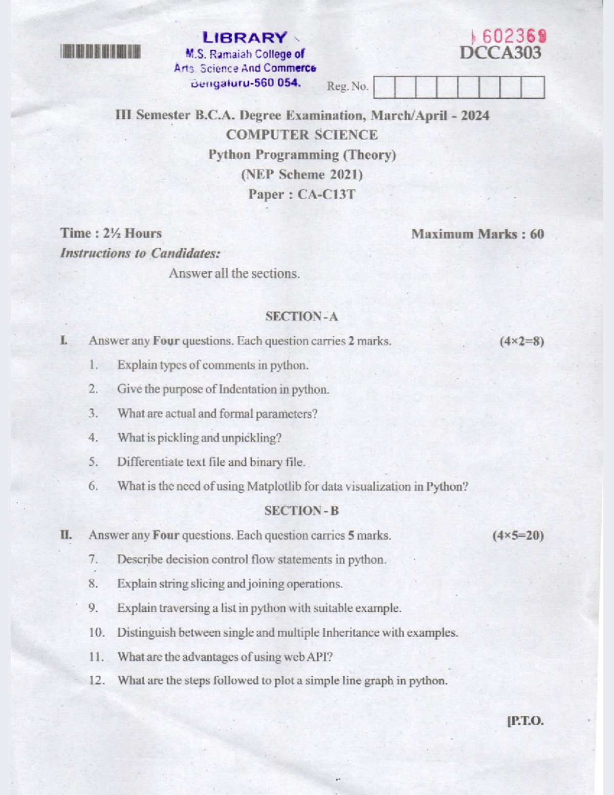 2024 DCCA303 Python Programming Exam Guide - Studocu