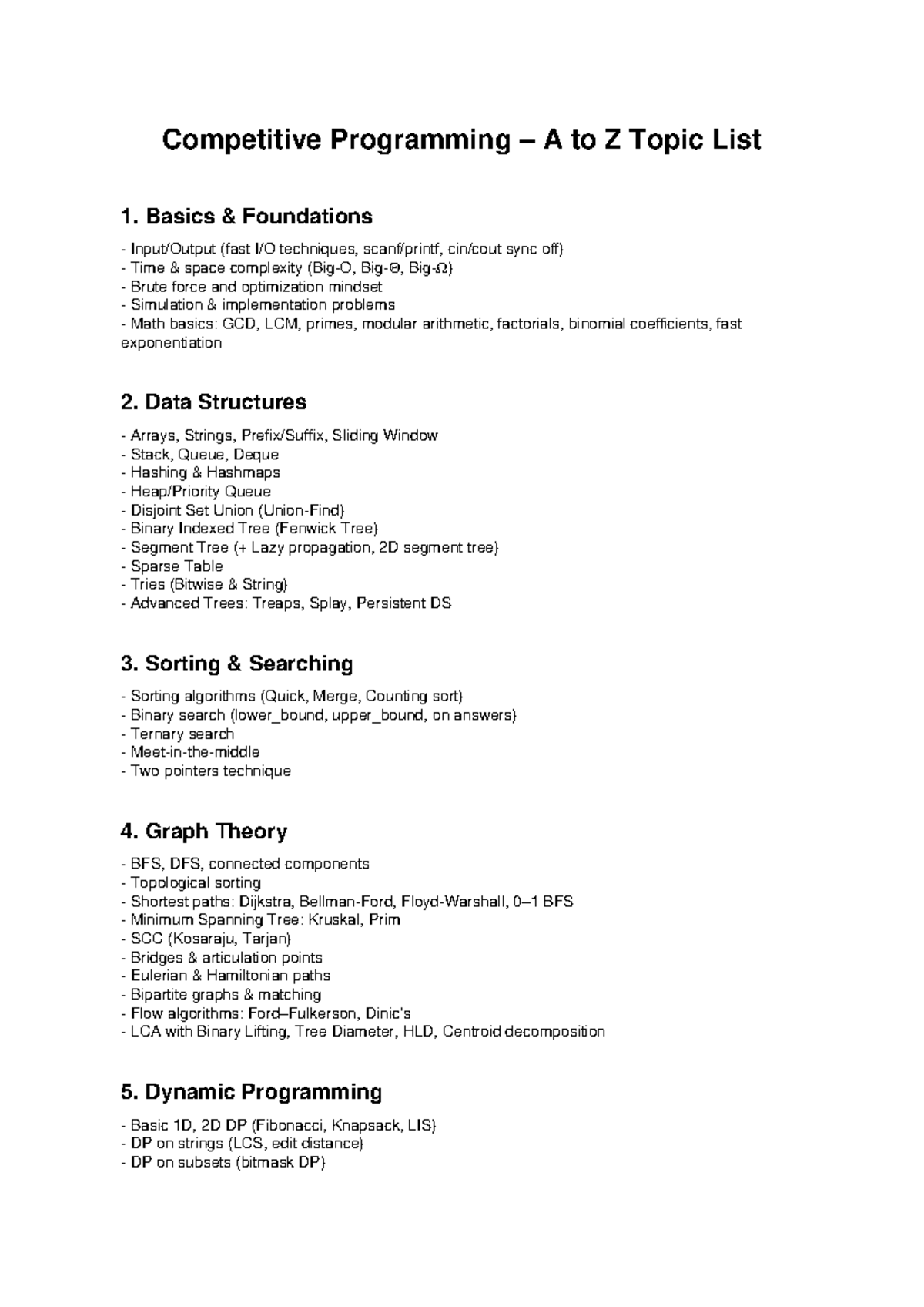 Competitive Programming A-Z: Comprehensive Topic List - Studocu