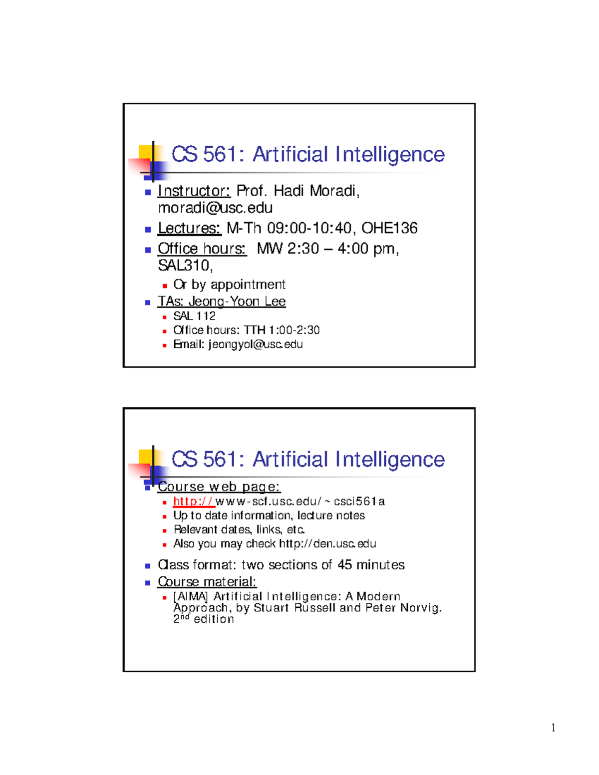 CS 561: Artificial Intelligence - First Lecture Overview PPT - Studocu
