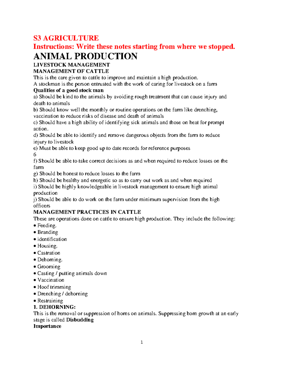 S3 AGRICULTURE: Comprehensive Notes on Animal Production & Management ...