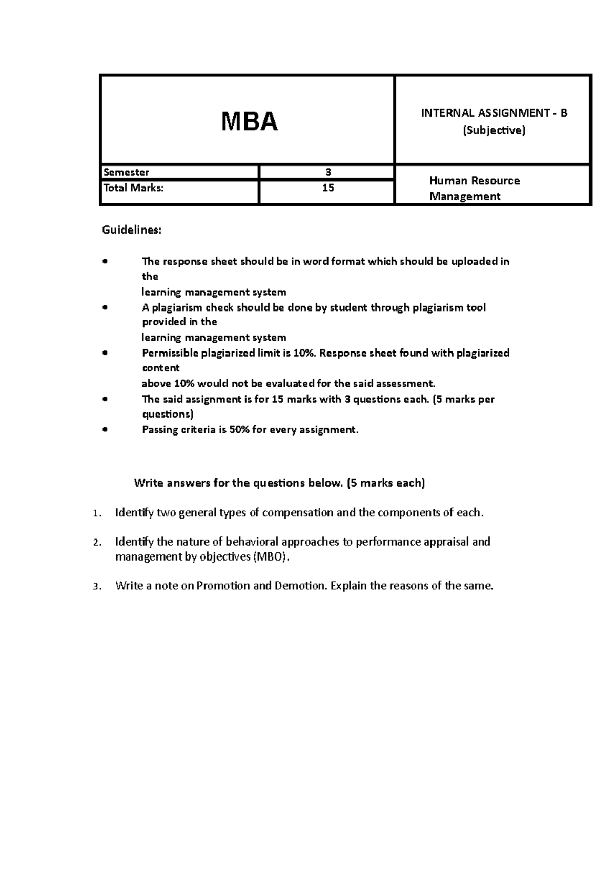 MBA Sem 3 Human Resource Management Internal Assignment B - Studocu