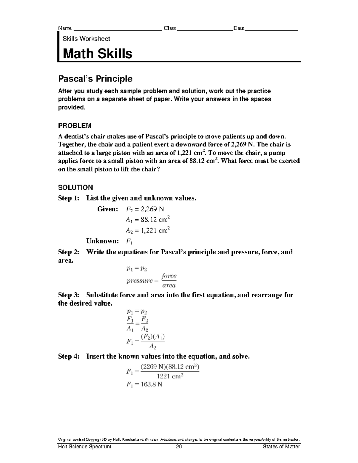 Math Skills: Pascal's Principle Worksheet (MATH 101) - Studocu