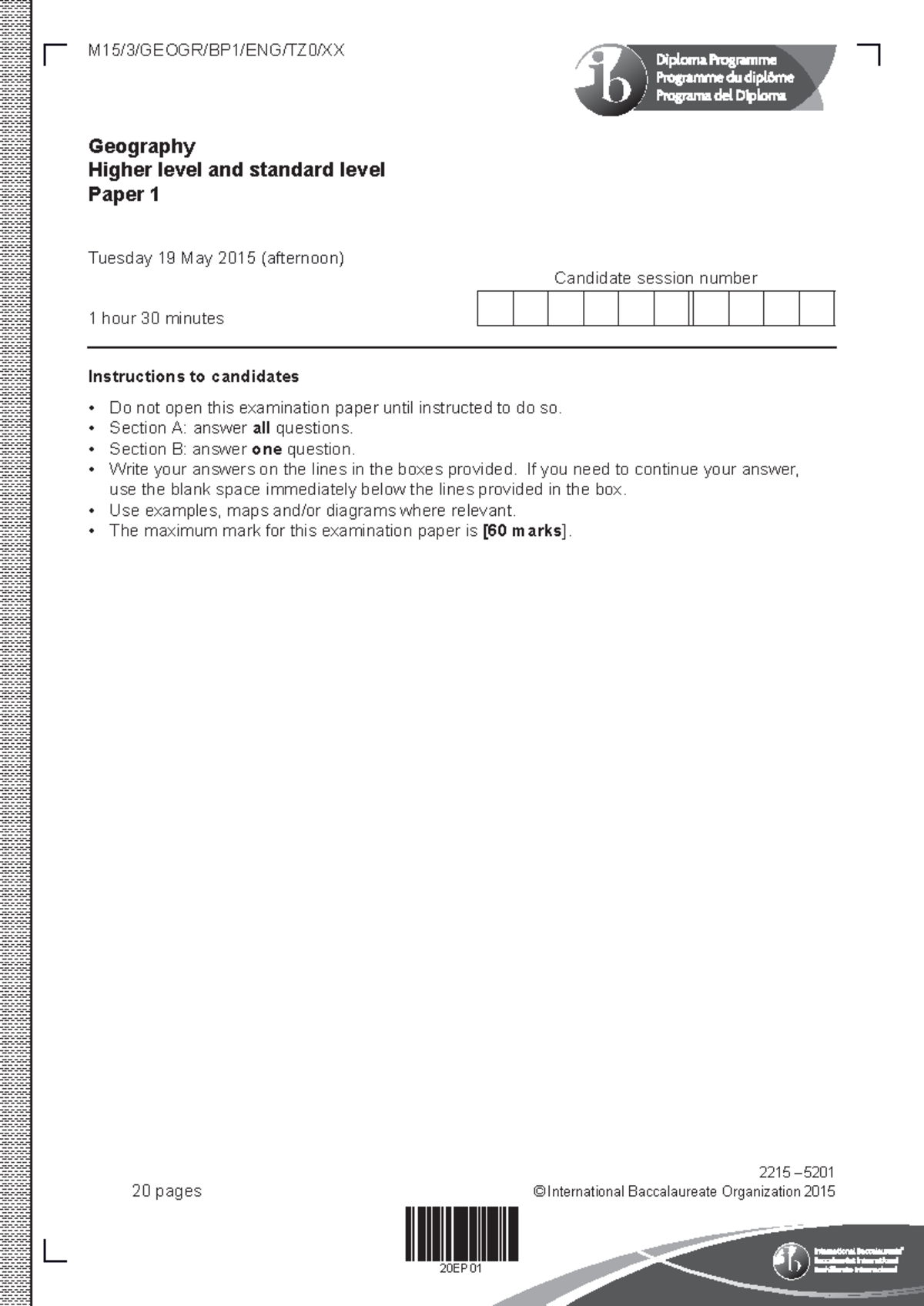 Geography Paper 1 - HLSL IB Exam Guide and Instructions - Studocu
