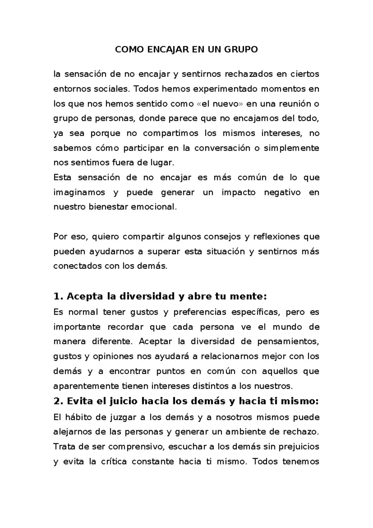 COMO Encajar EN UN Grupo - COMO ENCAJAR EN UN GRUPO la sensación de no ...