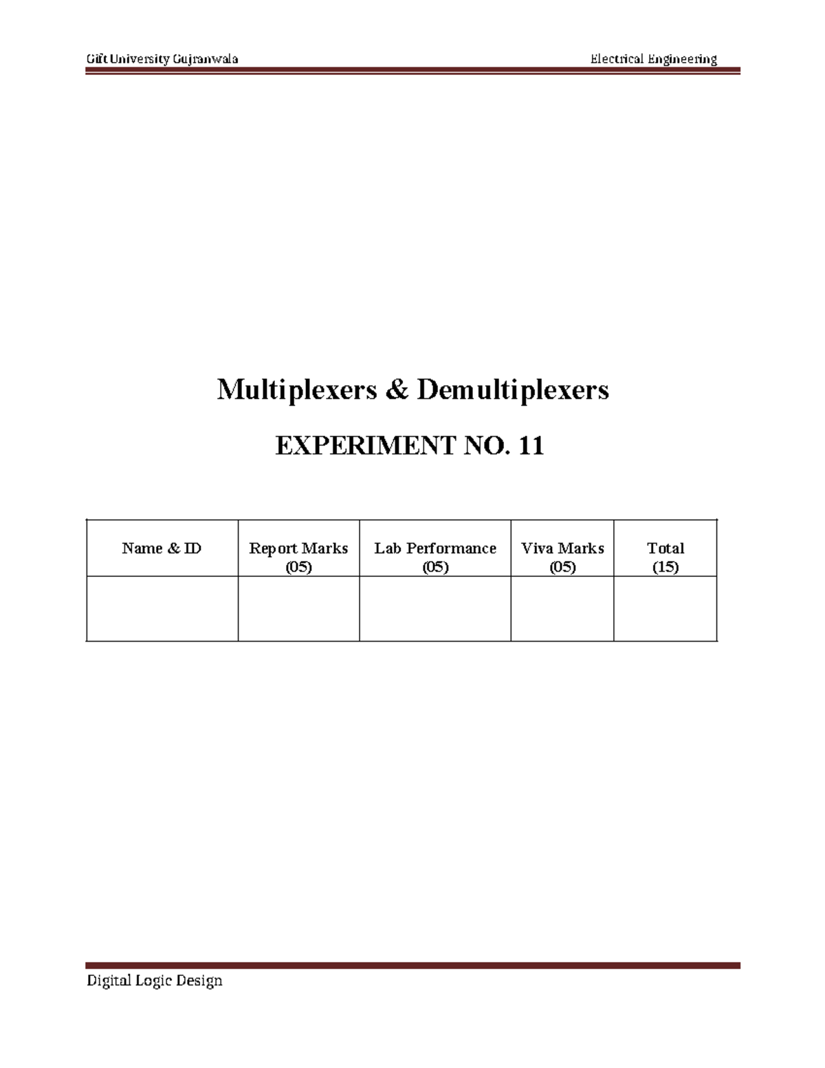 Experiment 11 - Multiplexers & Demultiplexers Lab Manual - Studocu