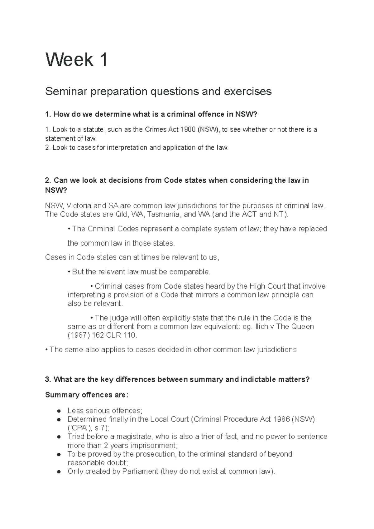 Criminal Law & Procedure Discussion Q: Week 1 Seminar Prep - Studocu