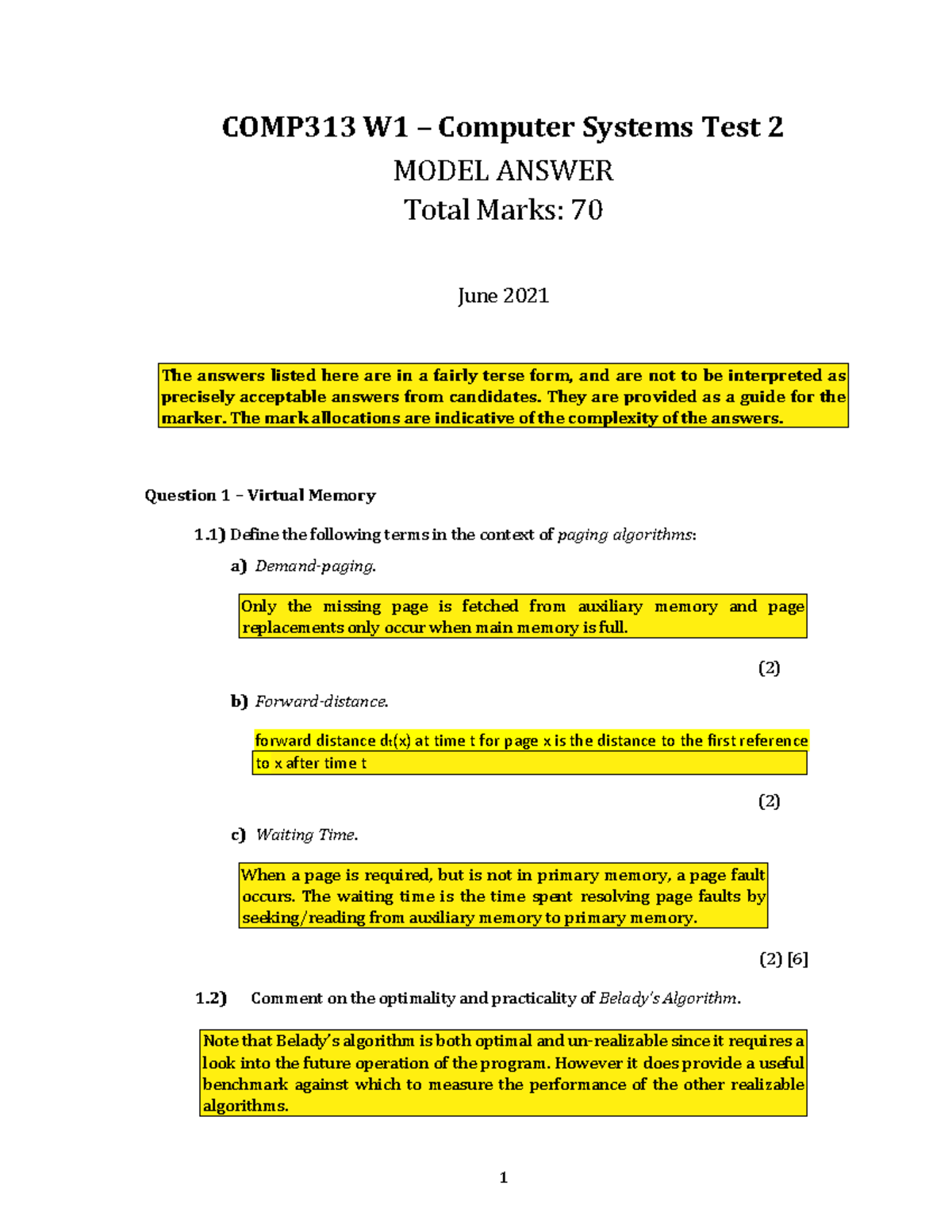 COMP313 W1 Computer Systems Test 2 Model Answers - June 2021 - Studocu