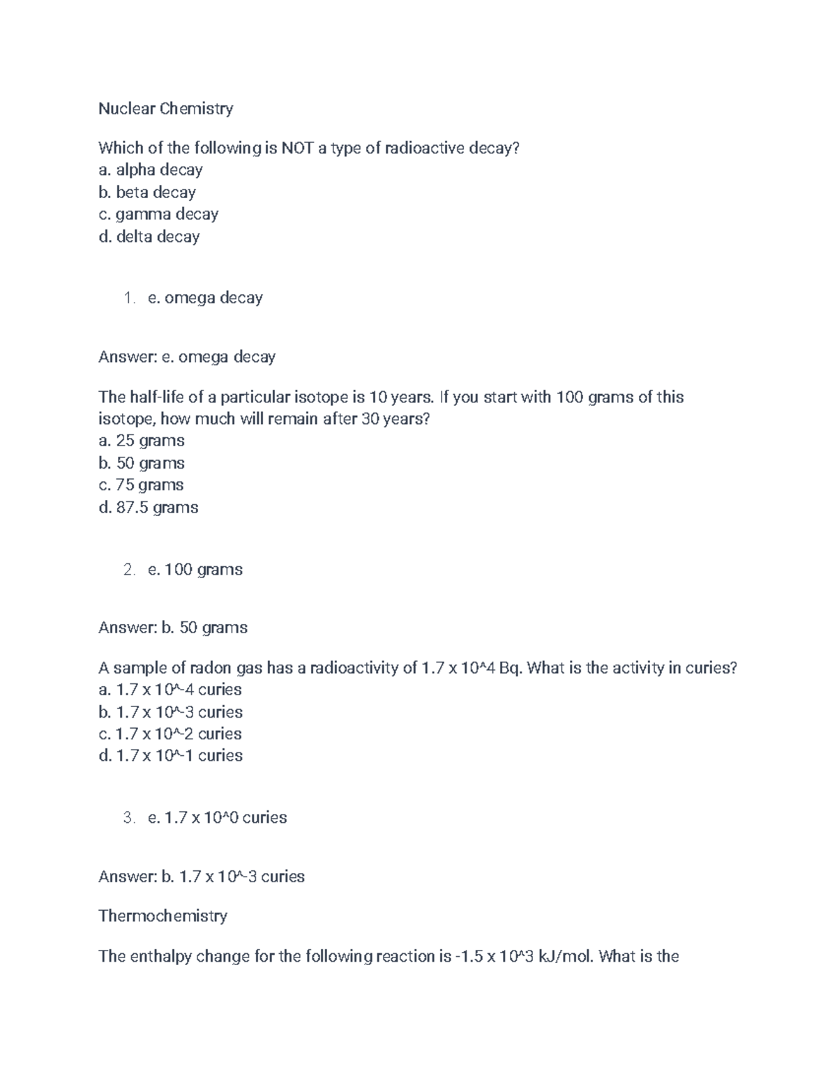 CHM 115 Practice Exam 1: Nuclear & Thermochemistry Concepts - Studocu