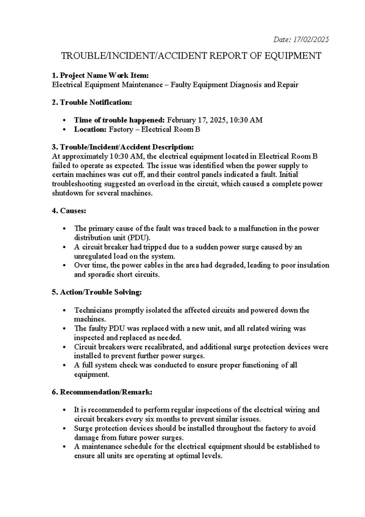 Electrical Equipment Maintenance Report: Fault Diagnosis & Repair - Studocu