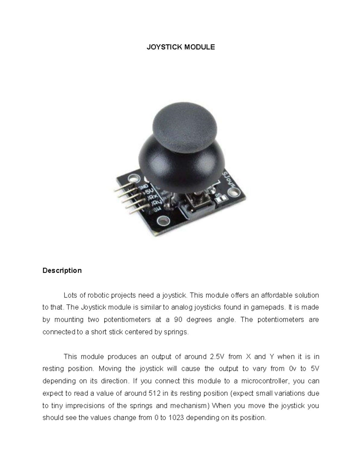 Ky-023 - Joystick Module Overview and Applications - Studocu
