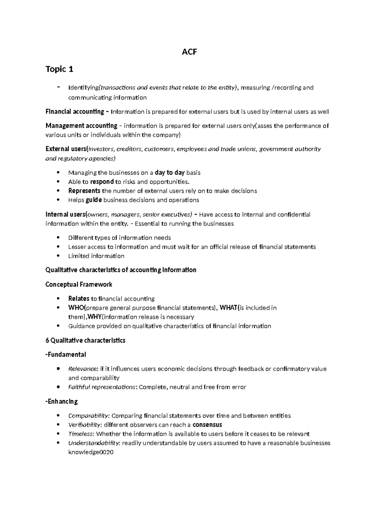 ACF Lecture Notes: Financial Accounting & Management Concepts - Studocu
