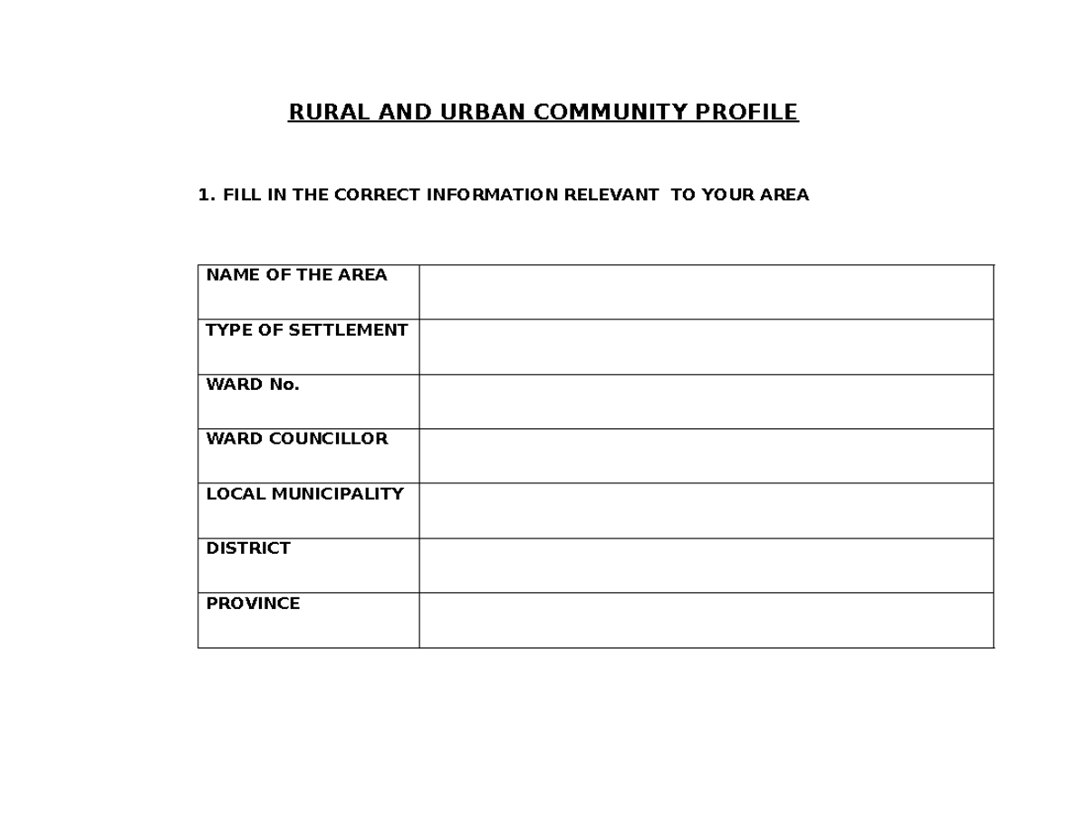 Community Profile Project 2026: Rural & Urban Analysis - Studocu