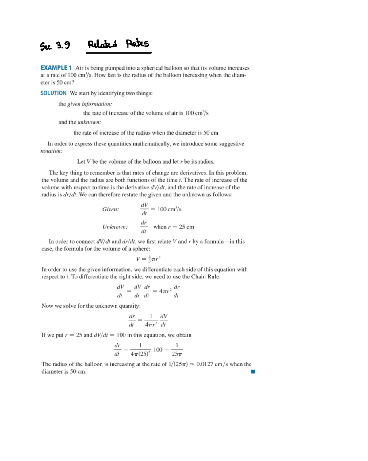 Calculus Applications: Related Rates & Linear Approximations - Sec 3 9 ...