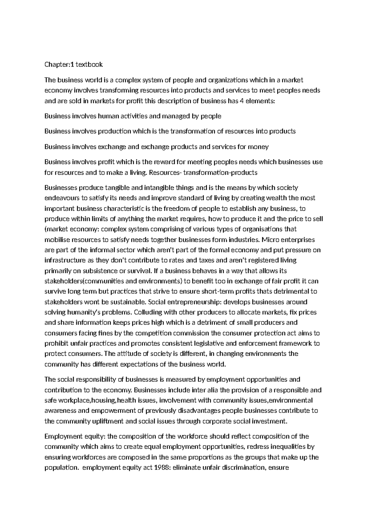 Introduction to Business Management: Chapter 1 Summary - Studocu