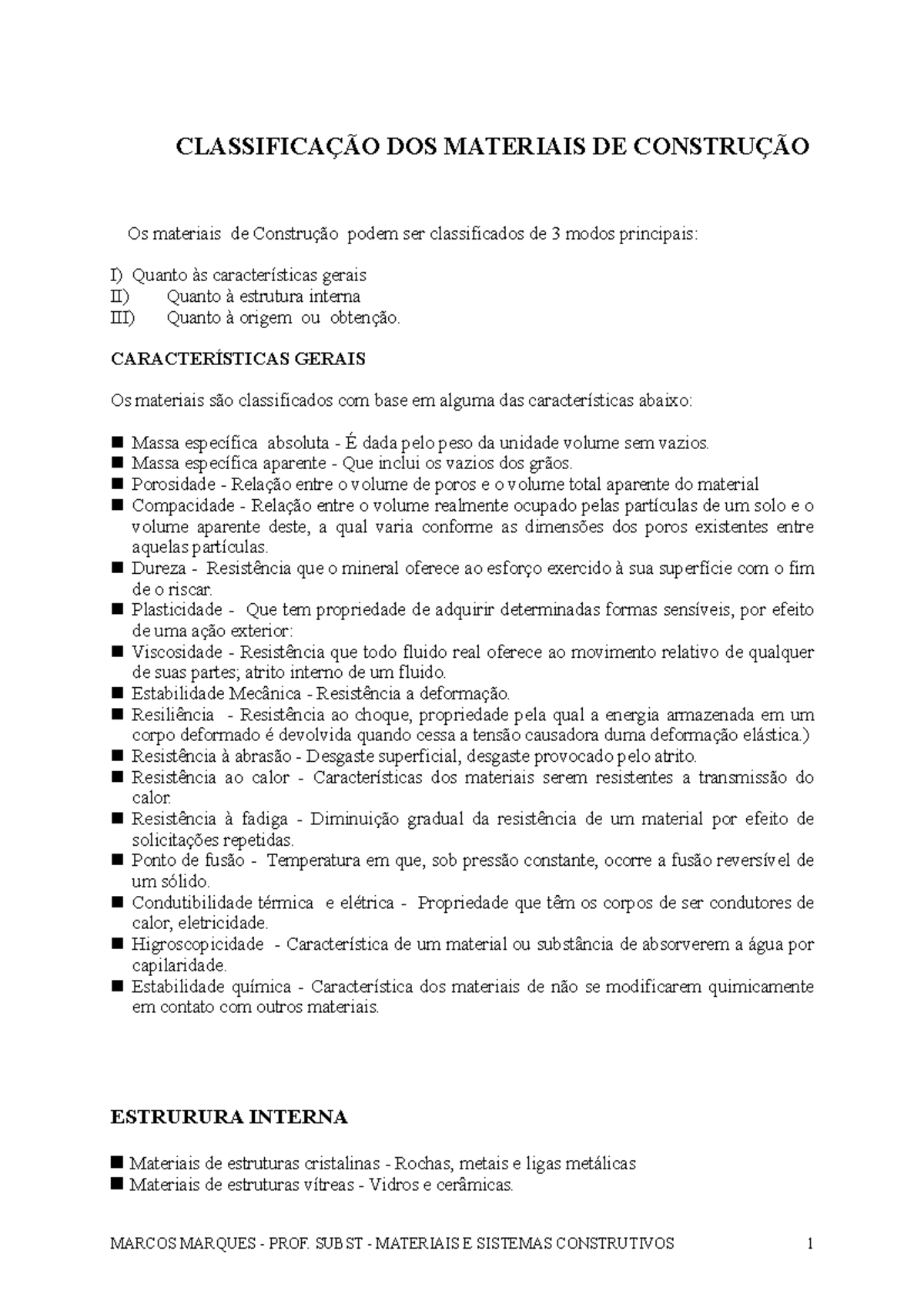 Classificação dos Materiais de Construção - Engenharia Civil (EC101 ...