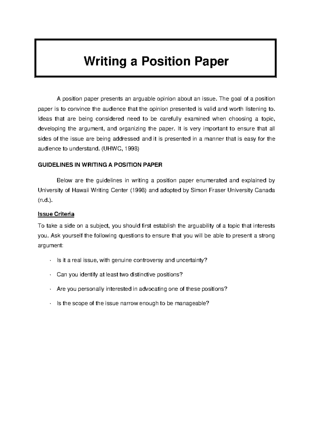 Position Paper Guidelines for EAPP: Crafting Convincing Arguments - Studocu