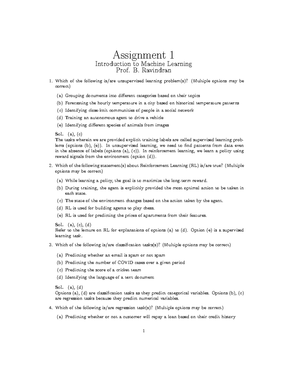 IML-Jan24 - Assignment Questions on Machine Learning Concepts - Studocu