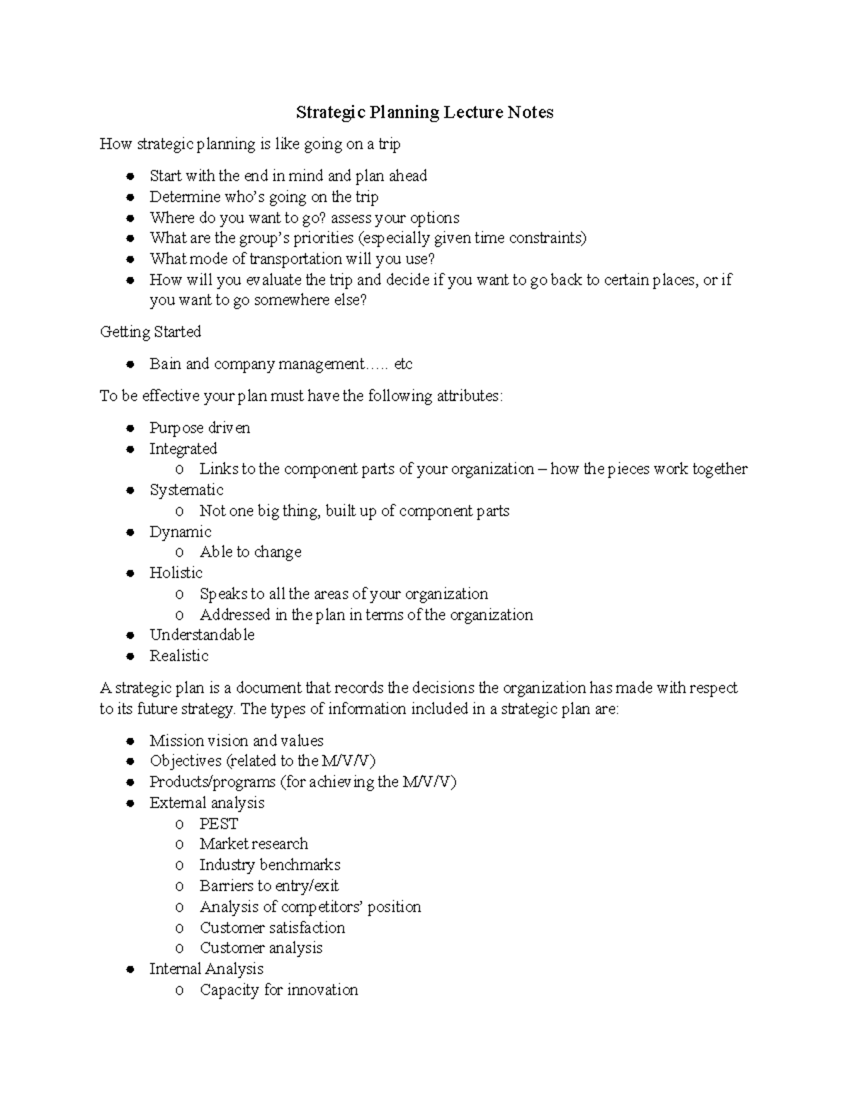Strategicplanninglecturenotes - Strategic Planning Lecture Notes How ...