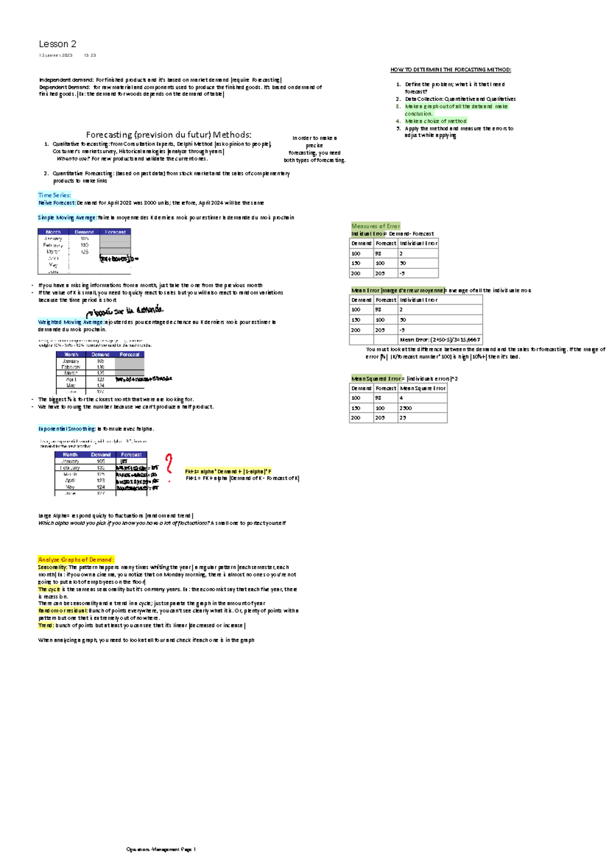 Class 2 of operating management - Independent demand: For finished ...