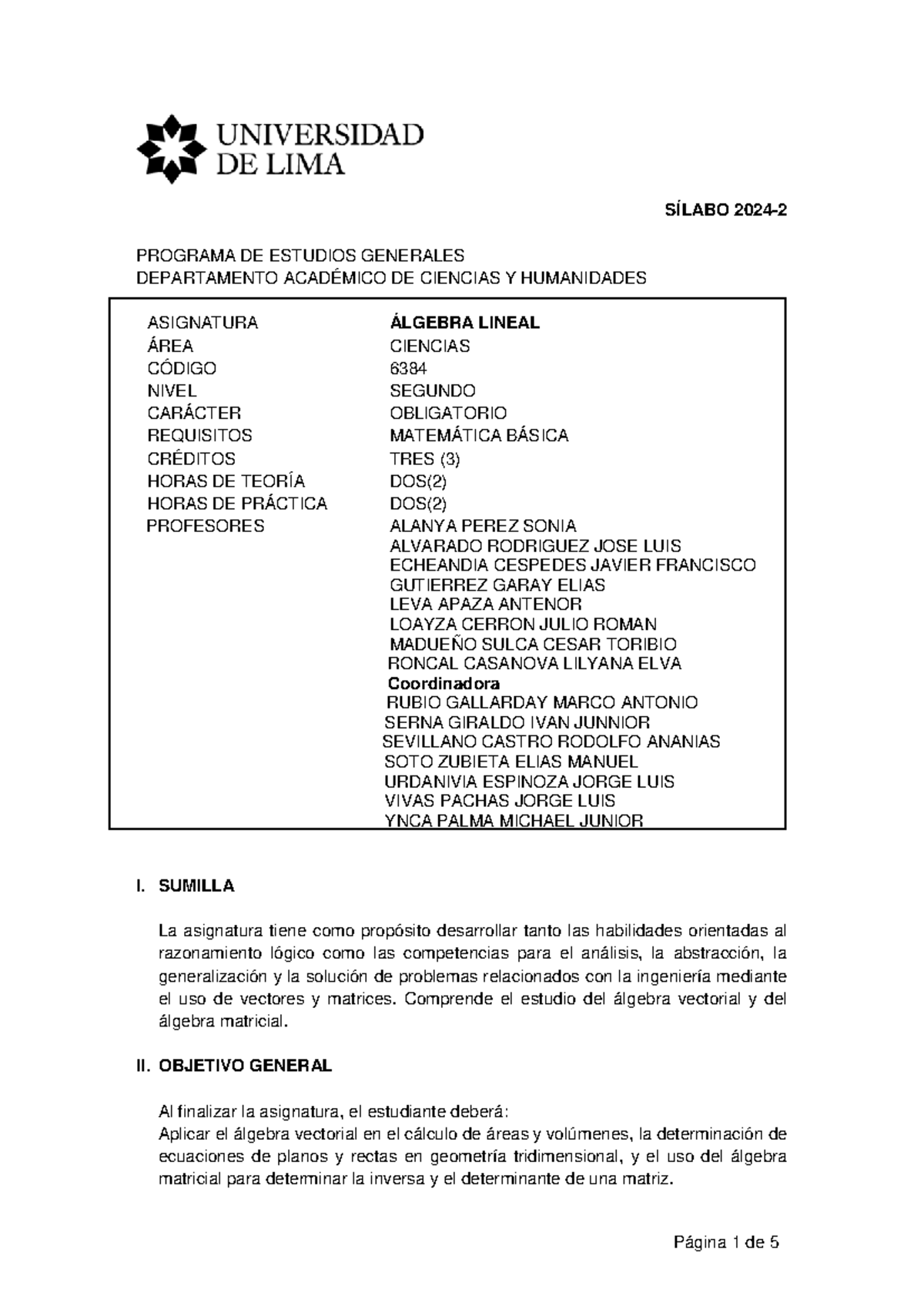 Silabo 2024-2: Algebra Lineal - Estudio y Evaluación - Document Preview