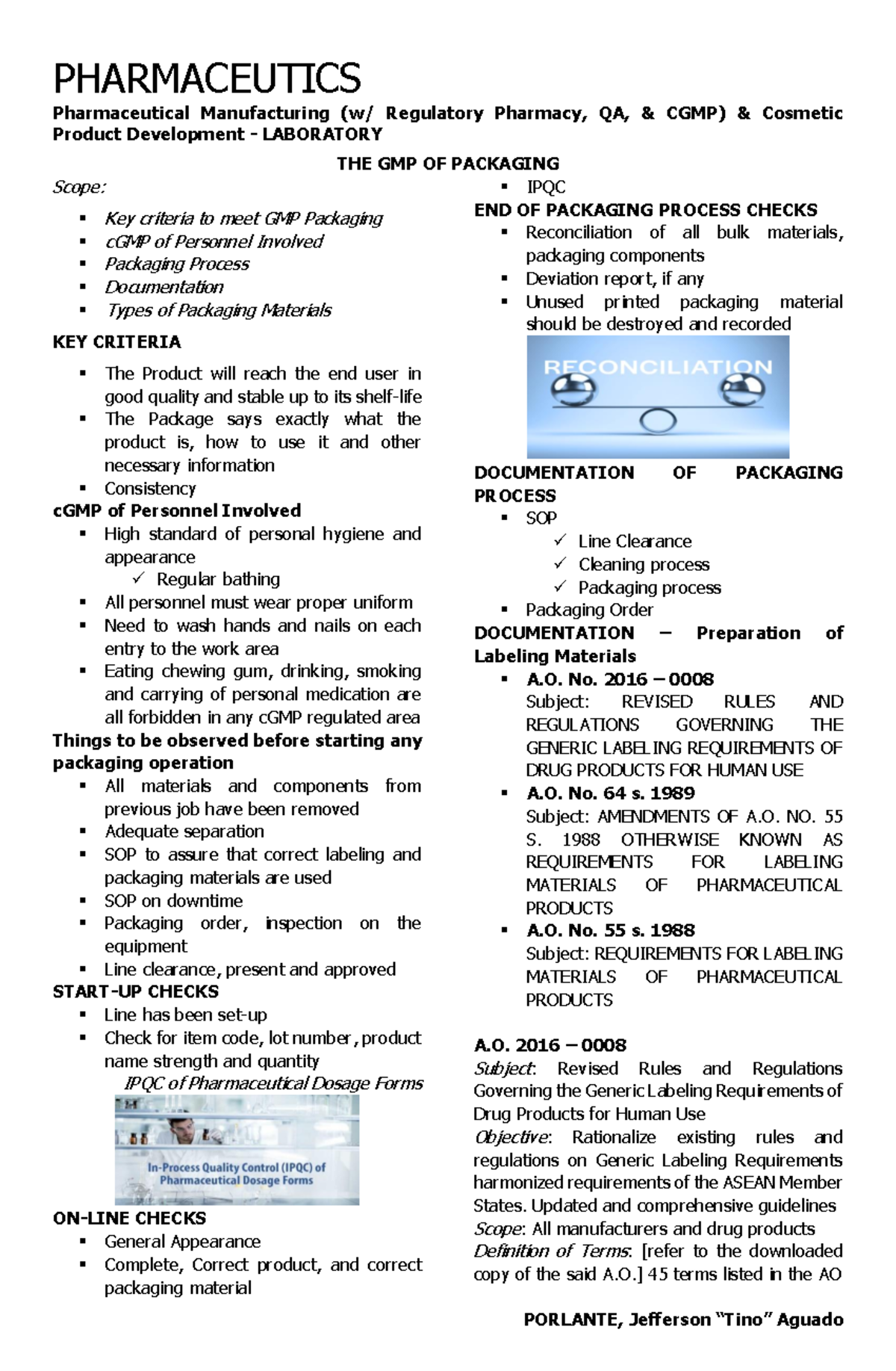 Prelim - GMP of Packaging (Lab) - Pharmaceutical Manufacturing (w ...