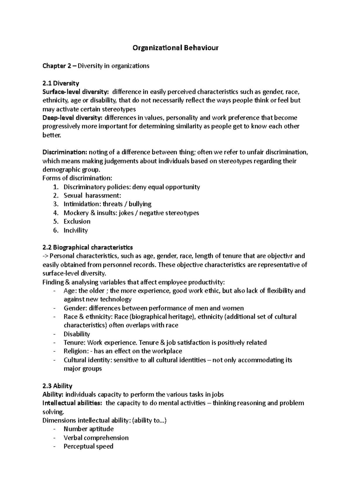 Organizational Behaviour Summary (OB 101) - Key Concepts and Insights ...