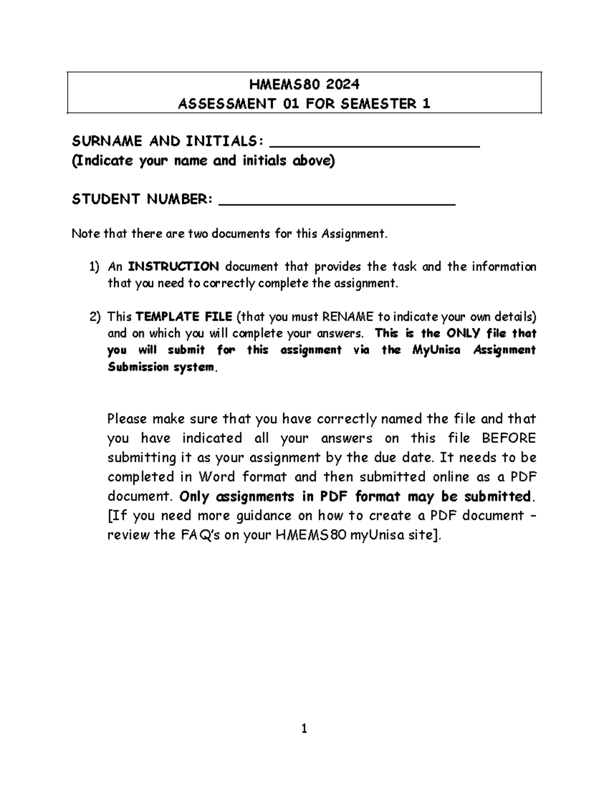 HMEMS80 2024 Semester 1 Assessment 01 Template and Instructions - Studocu