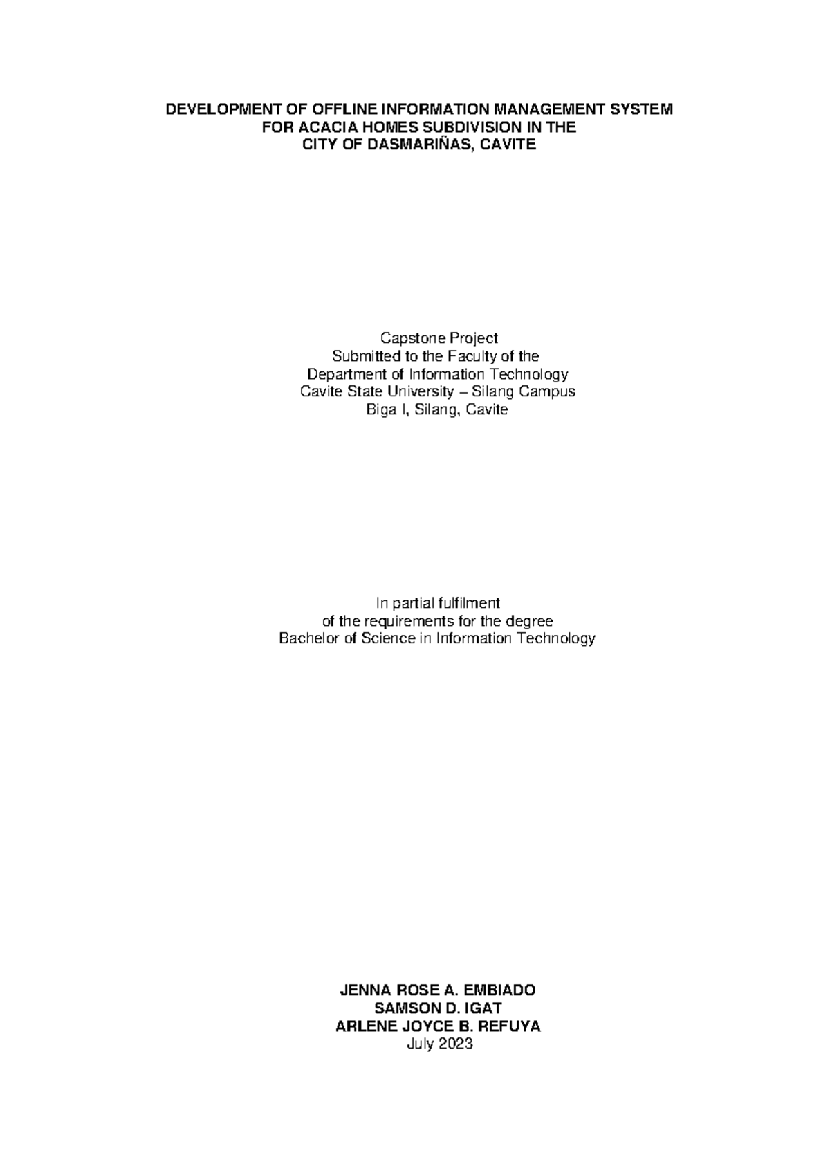 Development of Offline IMS for Acacia Homes Subdivision - Capstone ...