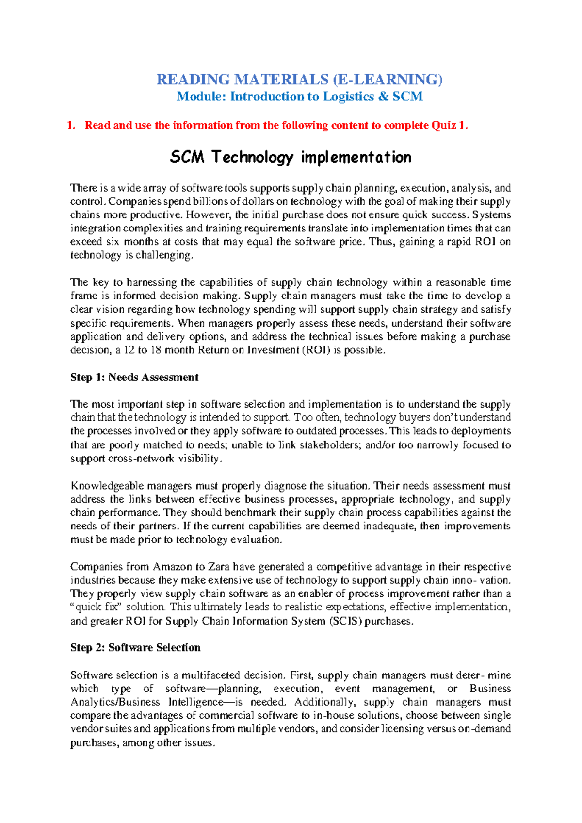 SS8 E-Learning Reading Materials: Logistics & SCM Overview - Studocu