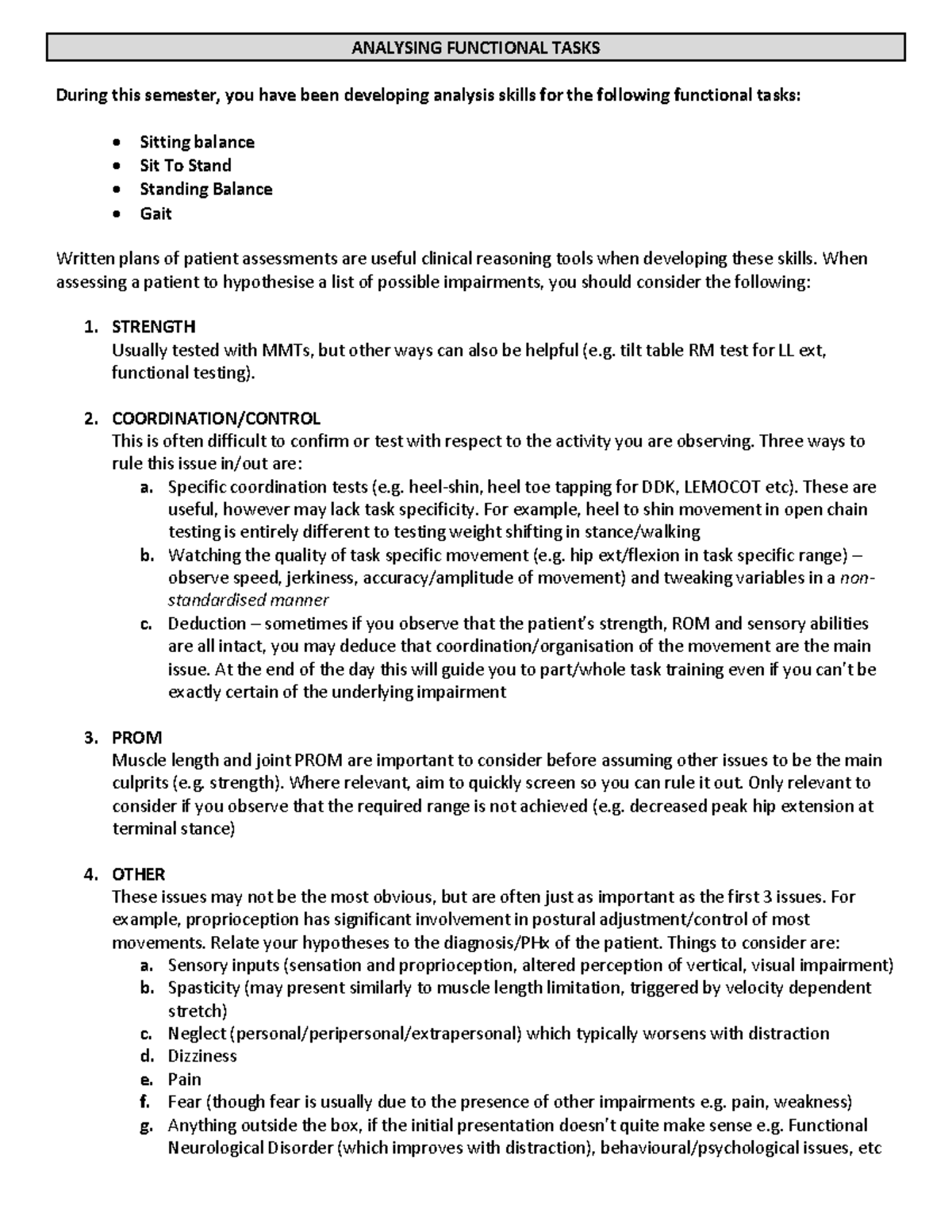 Comprehensive Clinical Reasoning for STS and Gait Analysis - Studocu