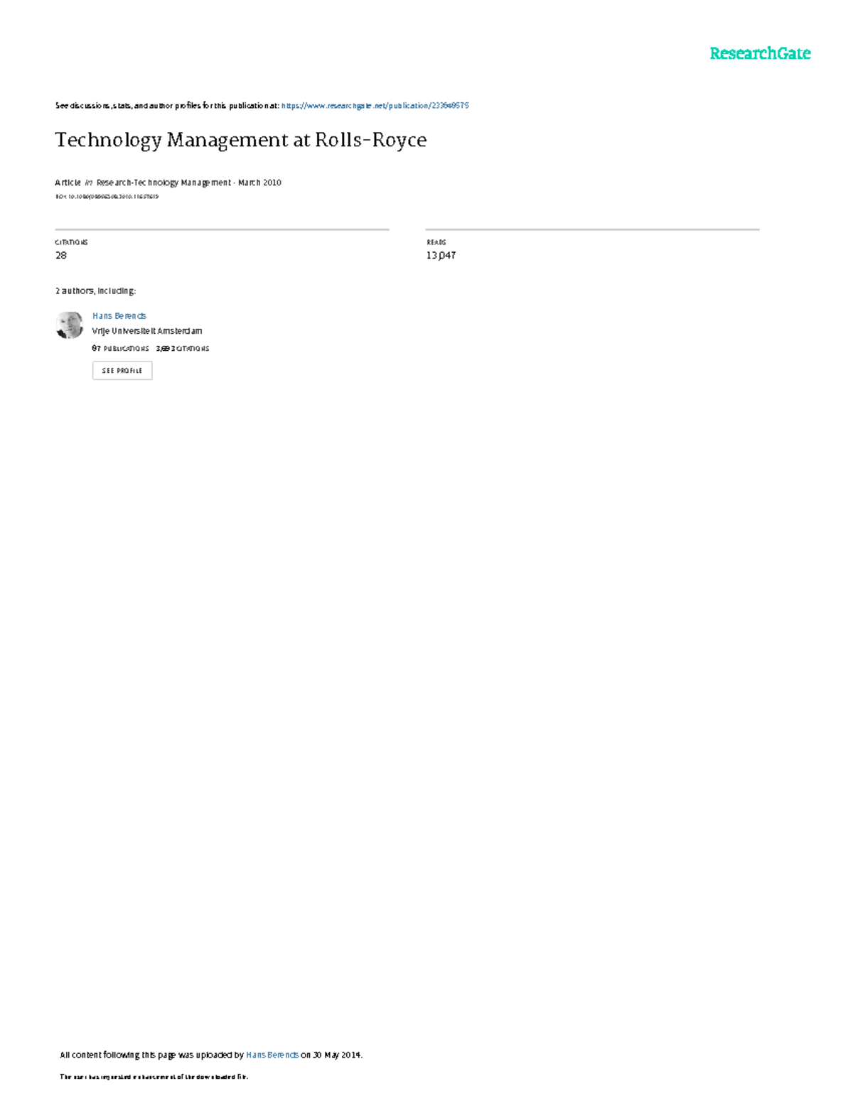 Technology Management Framework at Rolls-Royce: A Comprehensive Study ...