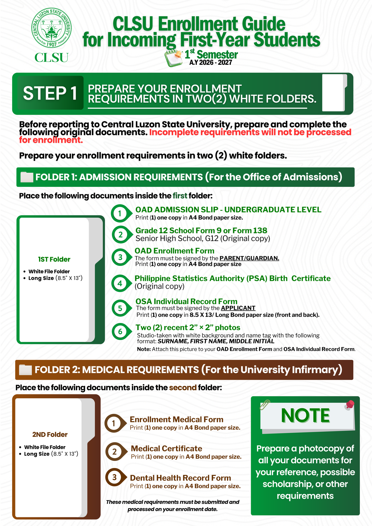 CLSU Enrollment Guide for Incoming First Year Students A.Y. 2026-2027 ...