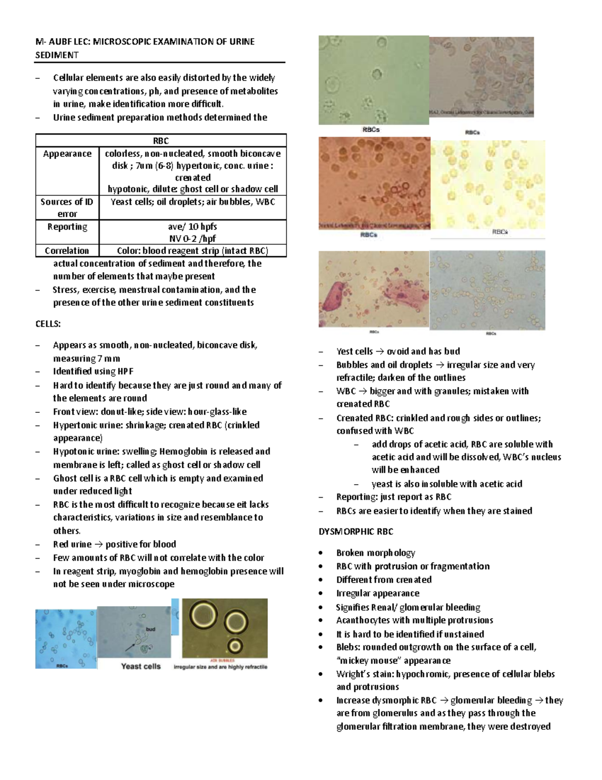 AUBF LEC: Microscopic Examination of Urine Sediment Analysis - Studocu
