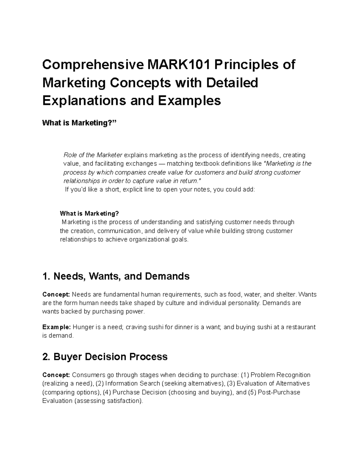 Comprehensive MARK101 Marketing Concepts: Detailed Explanations ...