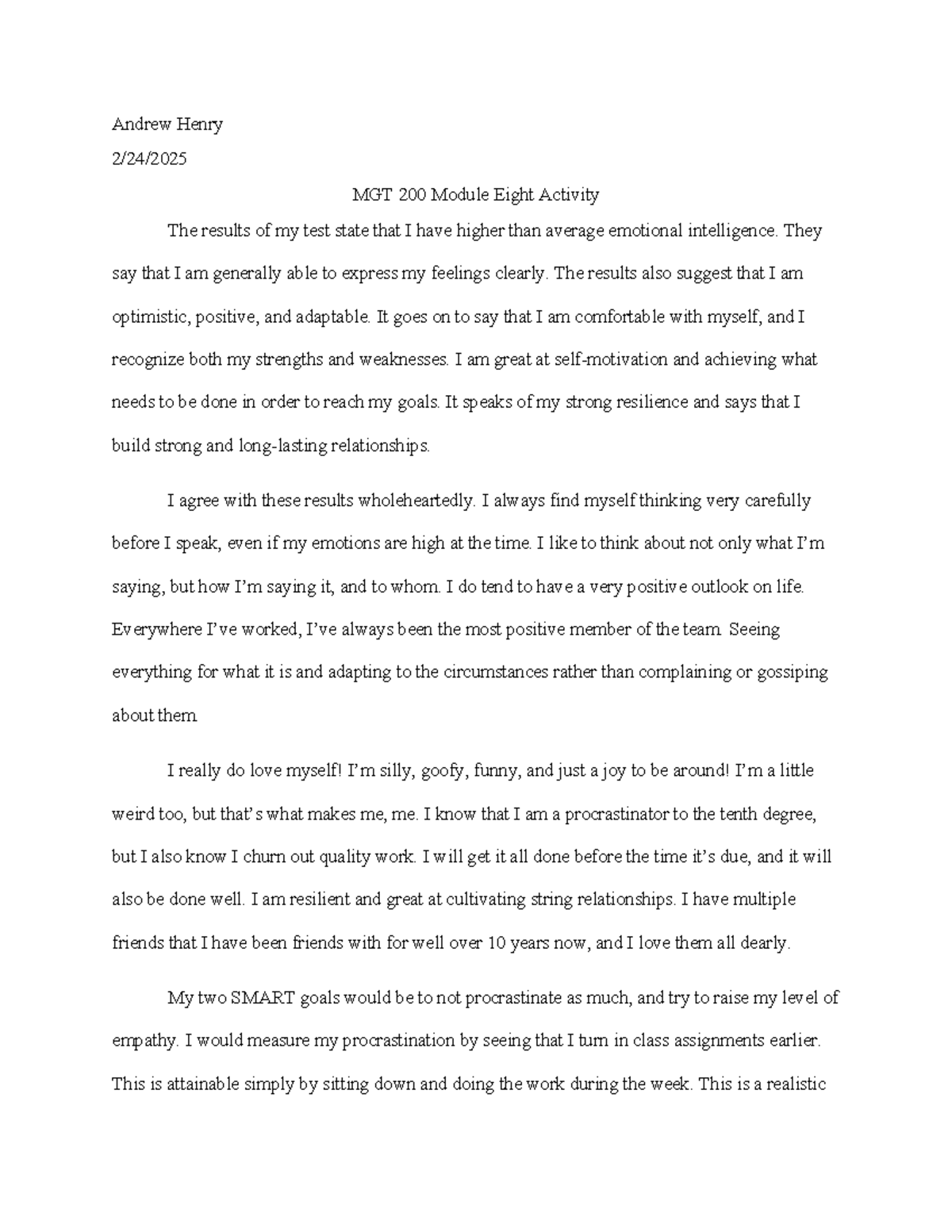 MGT 200 Module Eight Activity - Andrew Henry 2/24/ MGT 200 Module Eight ...