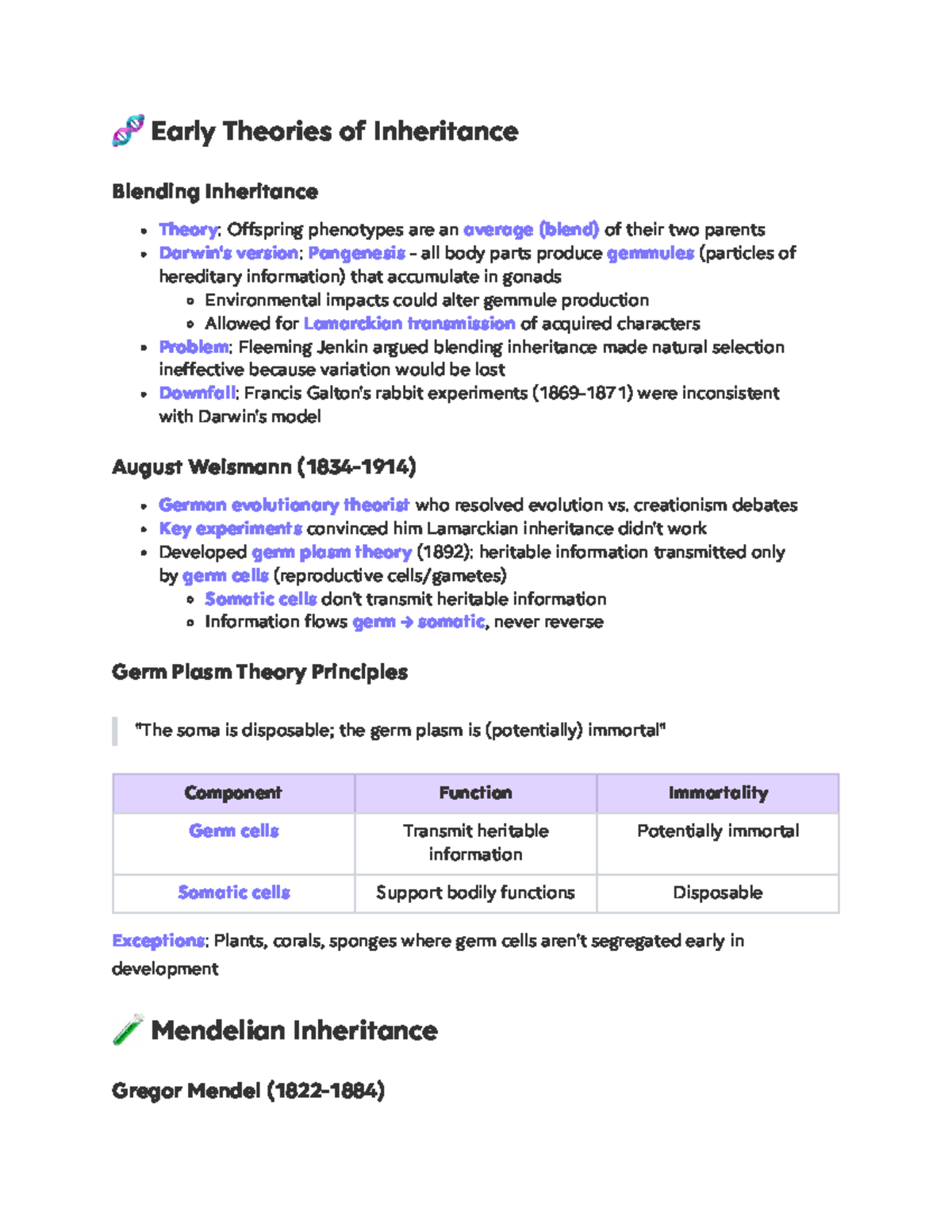 Topic 3: Early Theories of Inheritance and Mendelian Genetics Notes ...