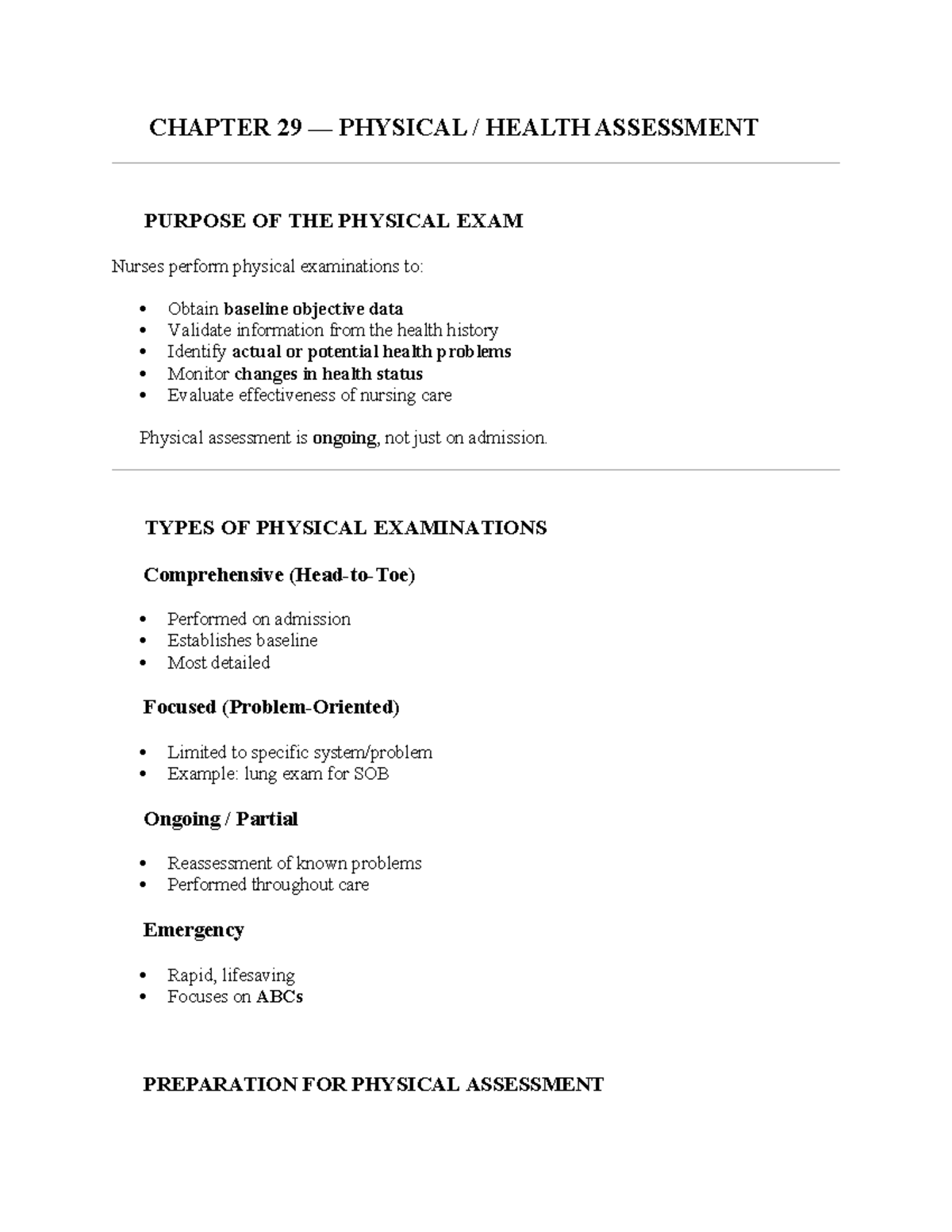CH29: Physical Health Assessment Study Guide for Nurses - Studocu