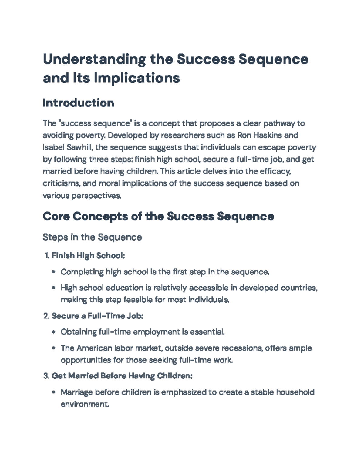 Understanding the Success Sequence: Implications for Avoiding Poverty ...