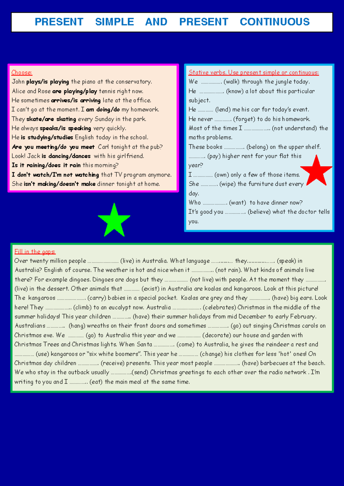 Present Simple & Continuous: Stative Verbs Exercises - Studocu