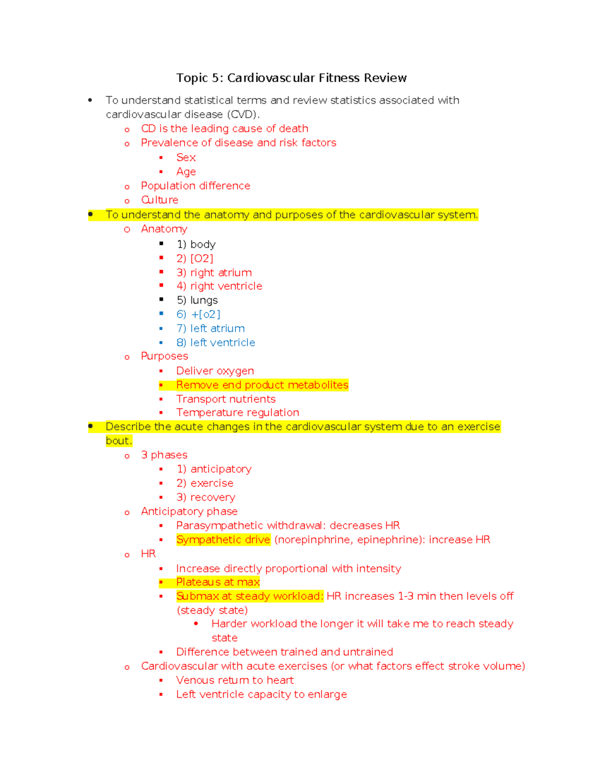 Comprehensive Review of Cardiovascular Fitness (CVD) Concepts - Studocu