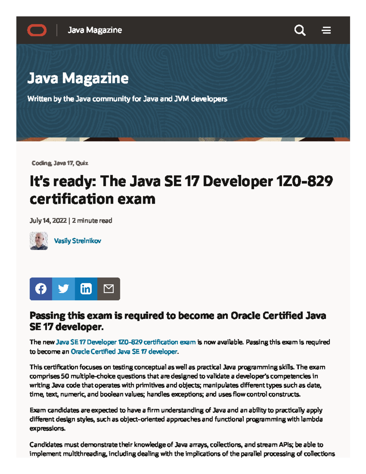 Java SE 17 Developer 1Z0-829 Quiz Prep: Certification Exam Insights ...