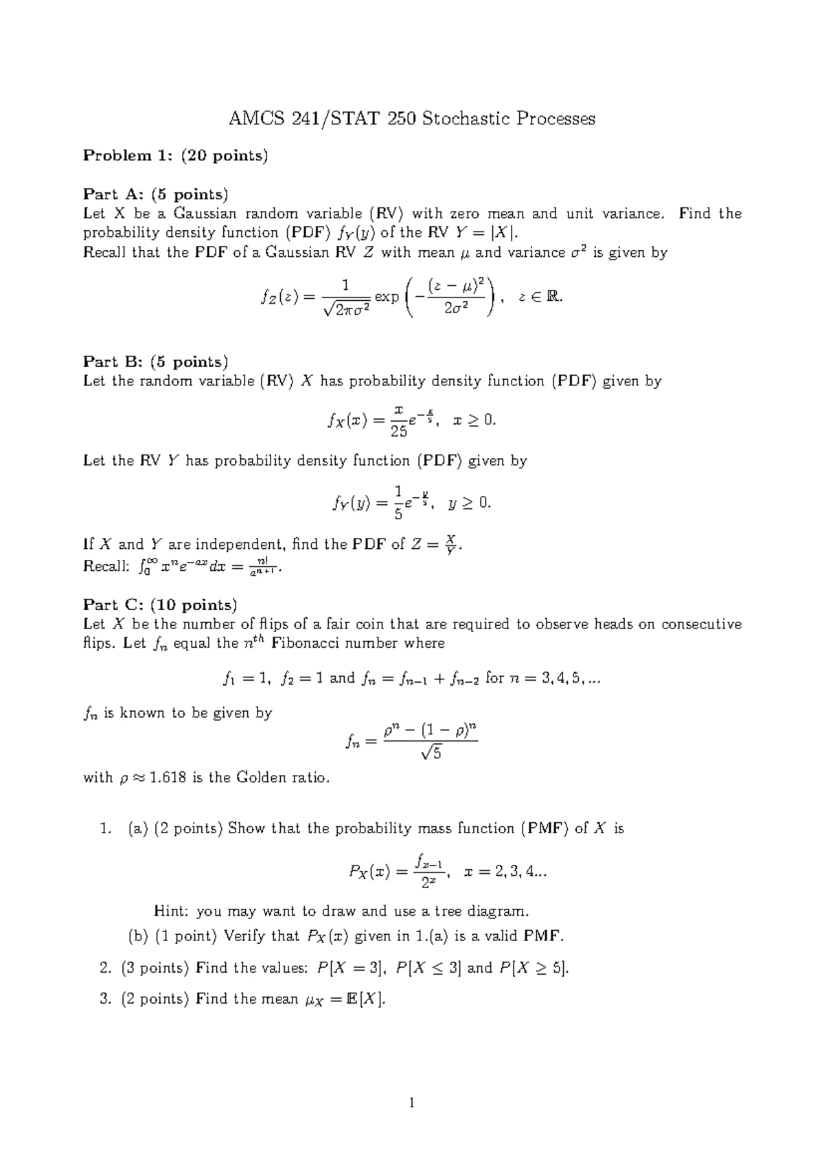 AMCS Stochastic Processes Problem Set: Gaussian Random Variables ...