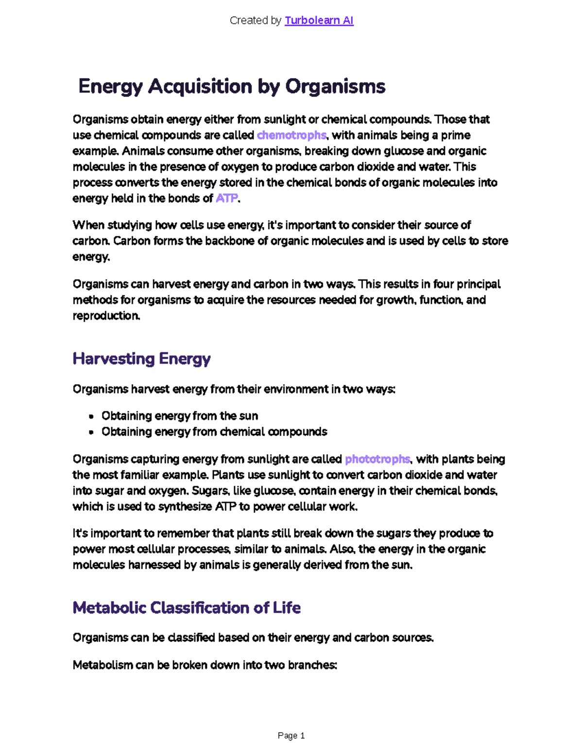 Bio 6-8: Energy Acquisition and Metabolism in Organisms - Studocu