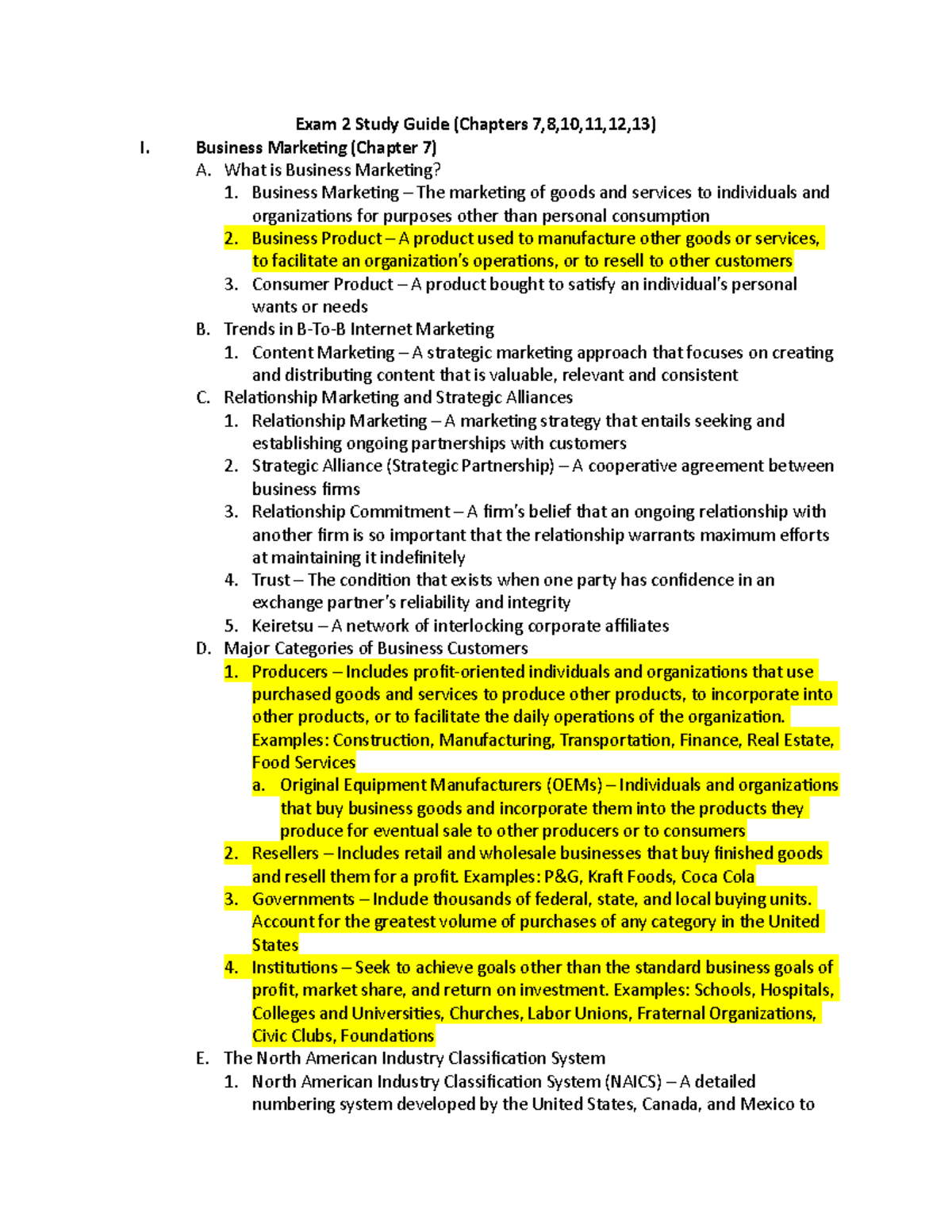 Exam 2 - exam prep note - I. Exam 2 Study Guide (Chapters 7,8,10,11,12 ...